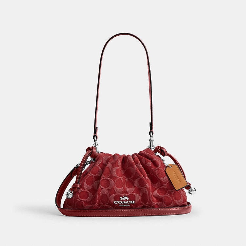 NWT Coach Faye Shoulder Bag In Signature Denim CDB93 denim in Silver/True Red - Picture 14 of 16